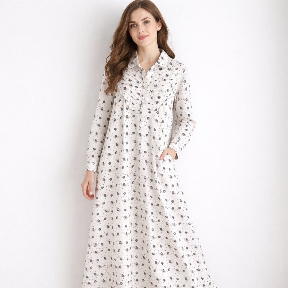 Carroll Reed Teddy Bear Print 100% Cotton Flannel Full Lenght Sleep Gown L